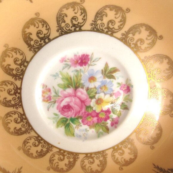 Foley Tea Cup and Saucer Hand Painted Floral Heavy Gold French Loop Handle H235 - Picture 5 of 10